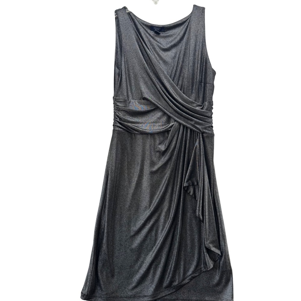 Chaps Women's M Gray‎ Metallic Faux Wrap Sheath Dress Sleeveless Party Career